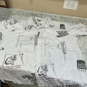 Marithe Francois Girbaud Button Down Shirt Large White Graphic Internwear Inside